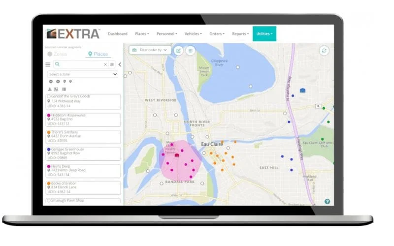 Route scheduling and automation map on a laptop screen