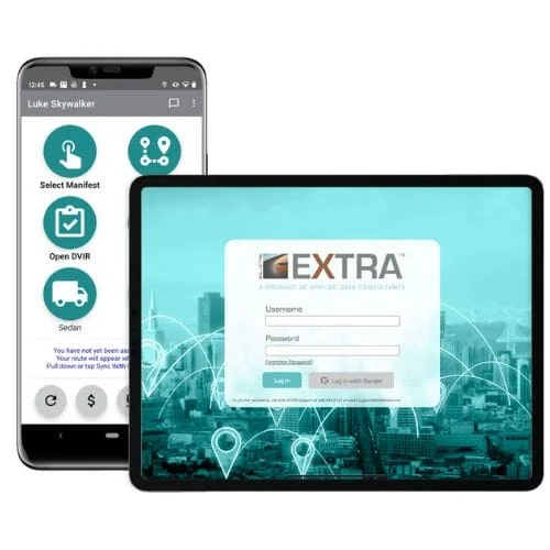 Logistics management mobile applications on a tablet and phone