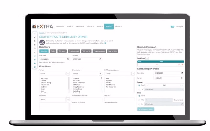 Online logistics reporting suite on a laptop computer