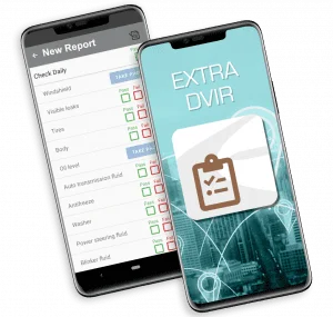 Two mobile devices showing EXTRA DVIR app for FMCSA compliance