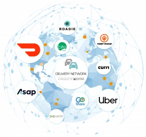 Delivery Network provider logos overlaid over a globe network graphic